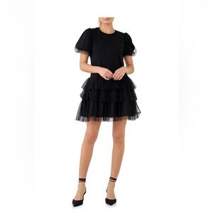 ENGLISH FACTORY Mix Media Mini Dress with Tulle